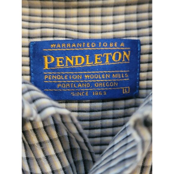 Pendleton Button Up Shirt Size Large Short Sleeve Tan Black Check - Picture 5 of 7